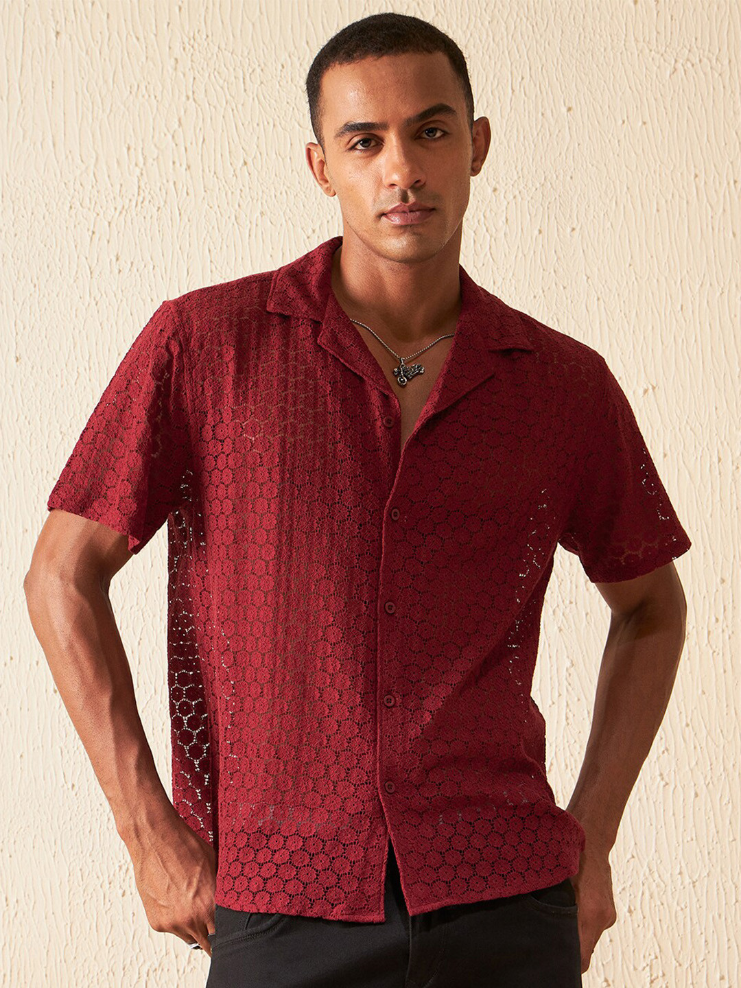 DENNISON Self Design Smart Semi Sheer Cotton Casual Shirt