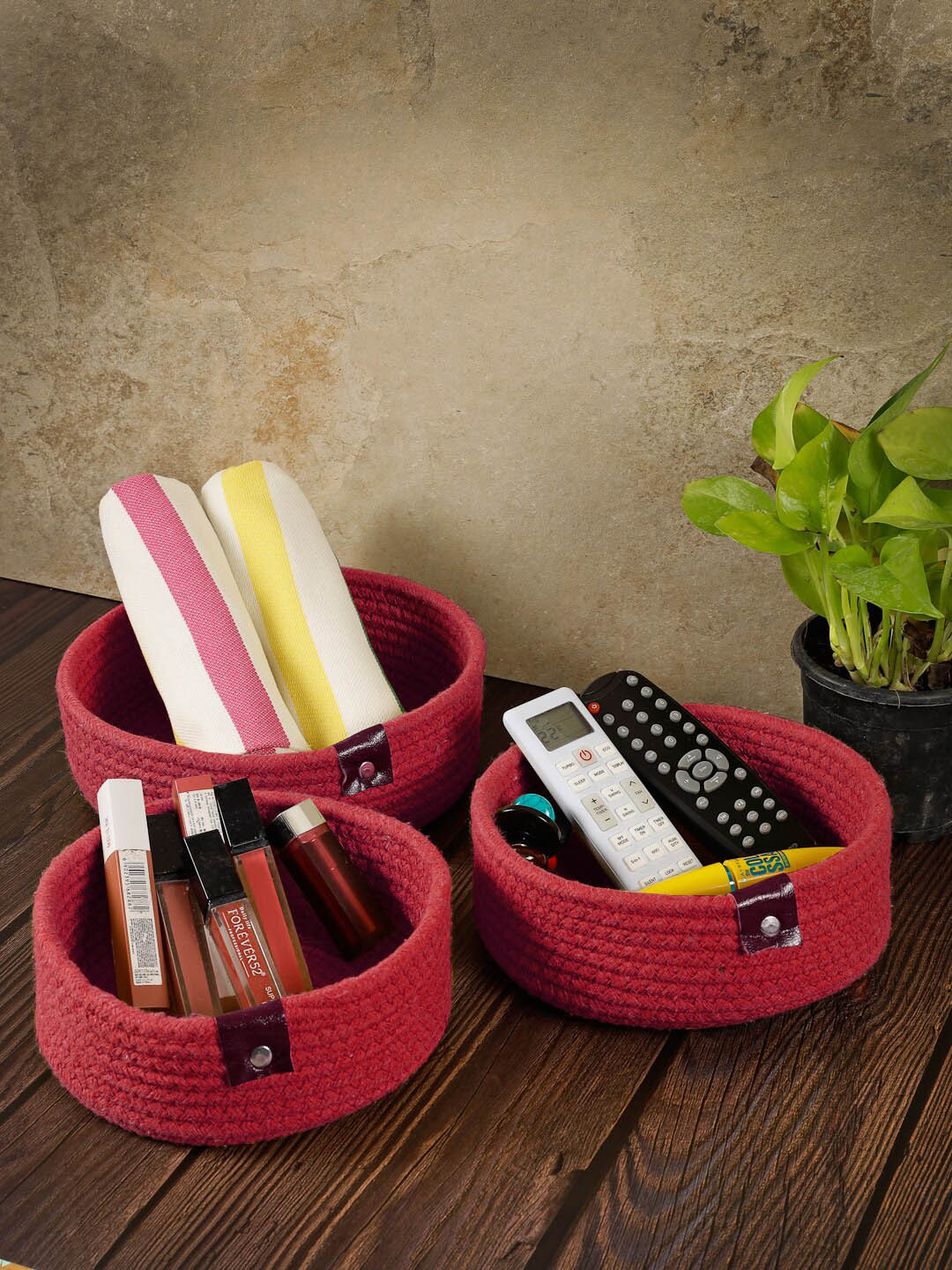 FABINALIV Red 3-Pieces Textured Multi-Utility Organisers