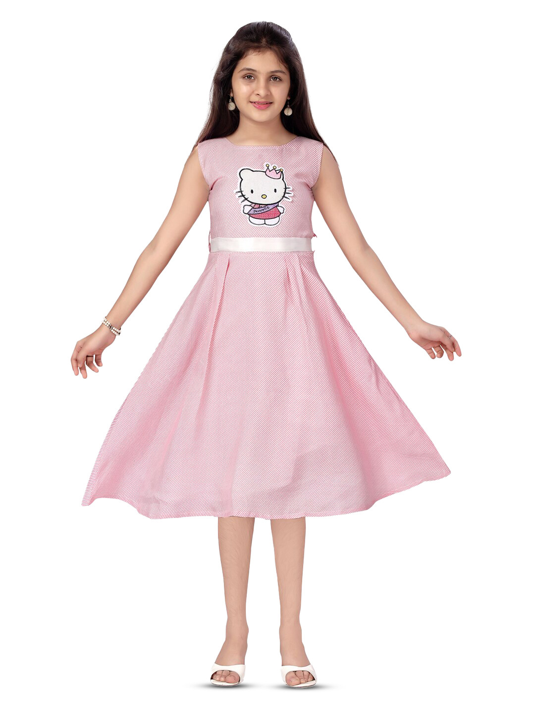 BAESD Girls Hello Kitty Applique Work Cotton Fit & Flare Dress