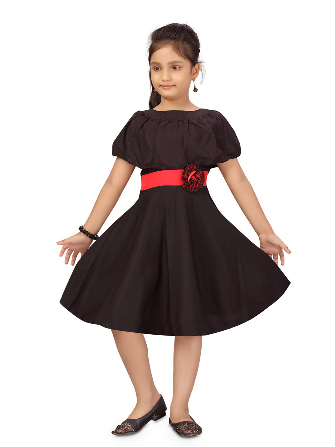 BAESD Girls Gathered or Pleated Silk Fit & Flare Dress