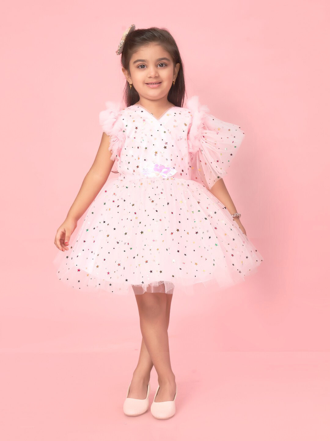 BAESD Girls Embellished Flutter Sleeve Bling & Sparkly Fit & Flare Dress