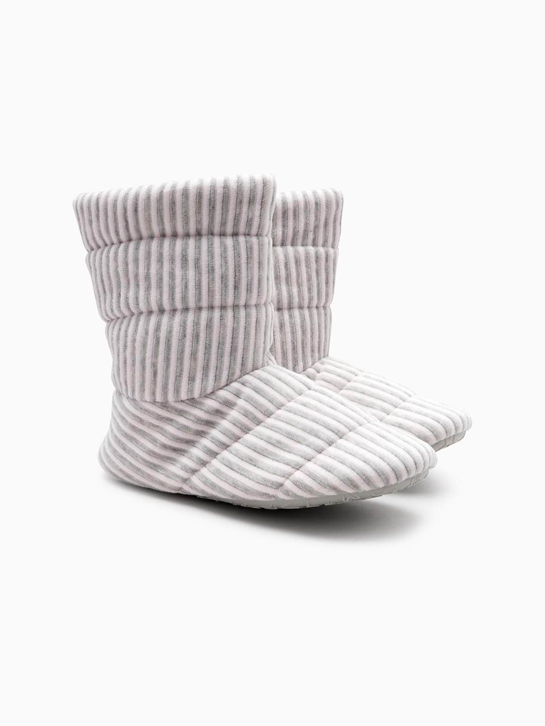 next Women Grey White Striped Room Slippers