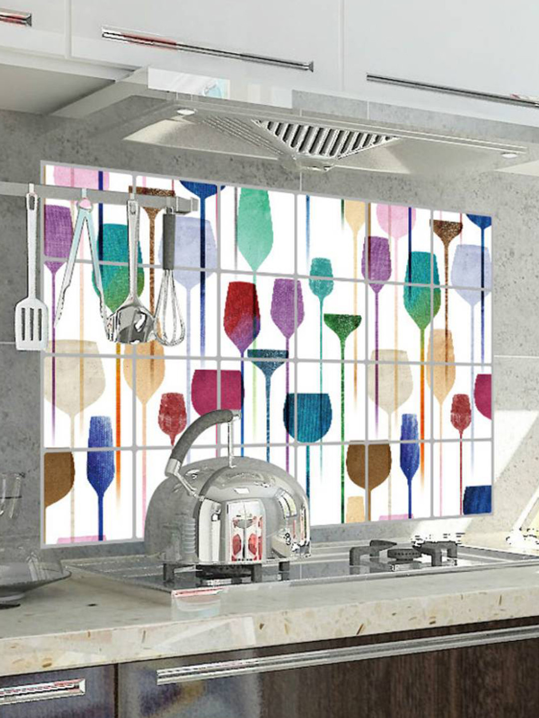 Jaamso Royals White & Green Printed Water Proof Oil-proof Kitchen Wall Sticker