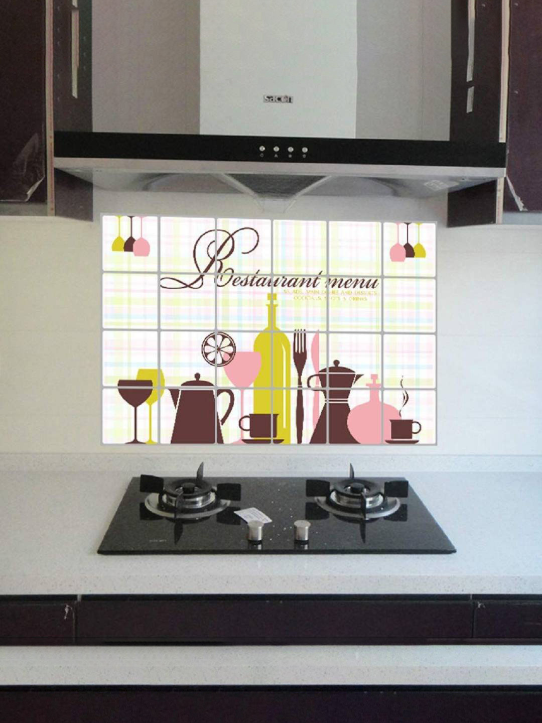 Jaamso Royals White & Yellow Printed Self-Adhesive Water Proof Kitchen Wall Sticker