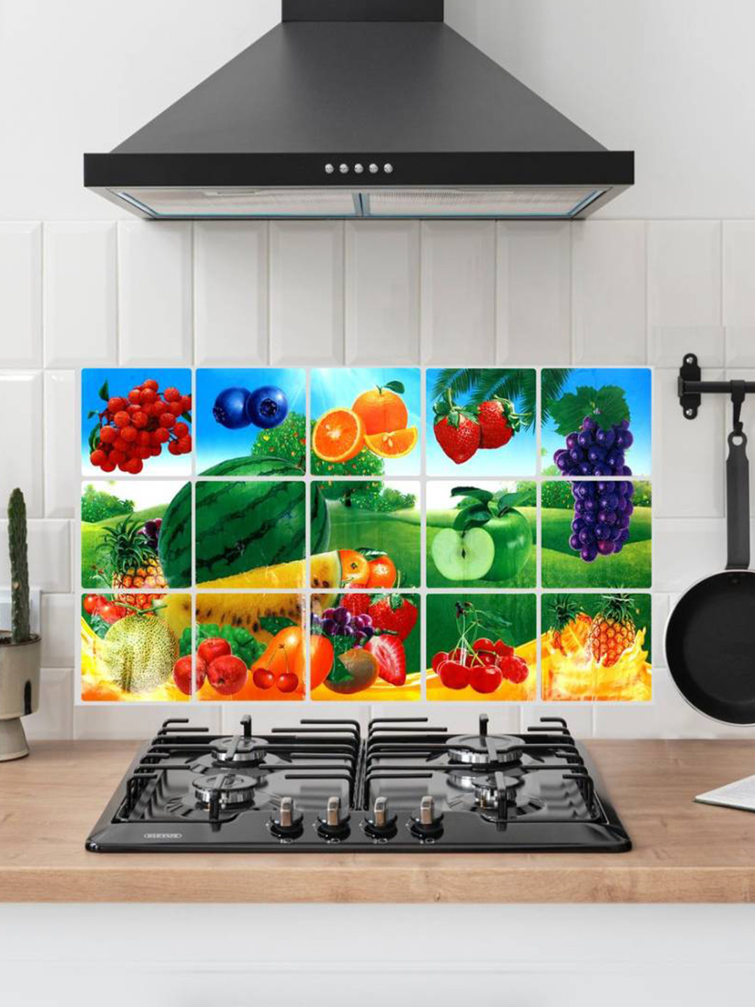 Jaamso Royals Green & Red Fruits and Vegetables Self-Adhesive Kitchen Wall Sticker