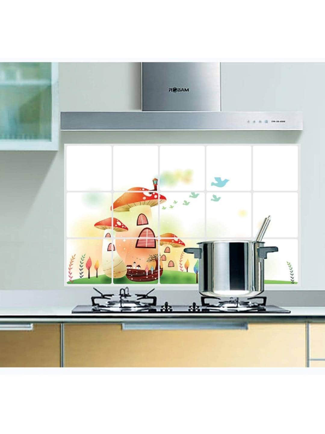Jaamso Royals White Printed Self-Adhesive Water Proof Heat Resistant Kitchen Wall Sticker