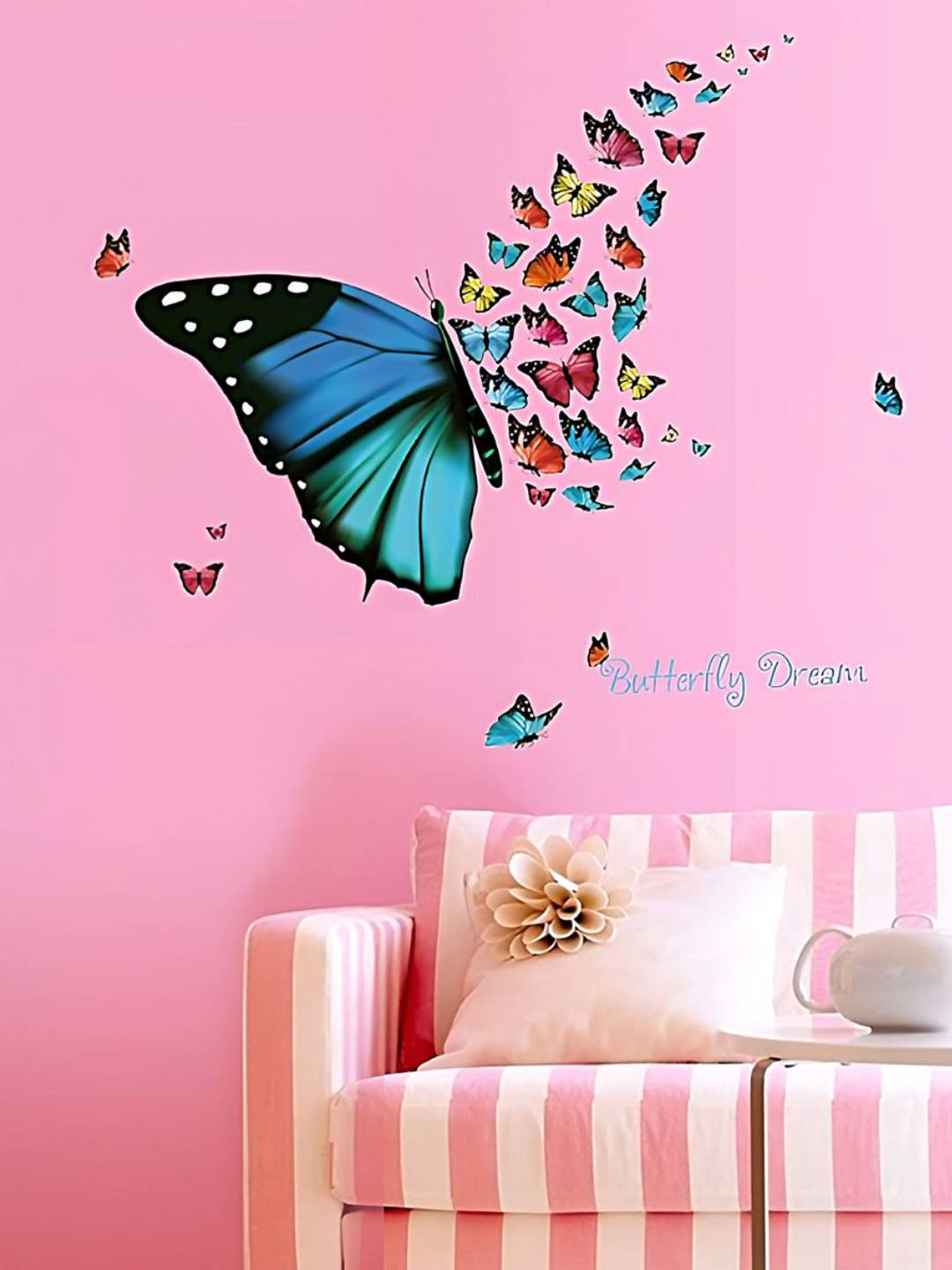 Jaamso Royals Blue & Pink Butterfly Printed Self-Adhesive Water Proof Wall Sticker