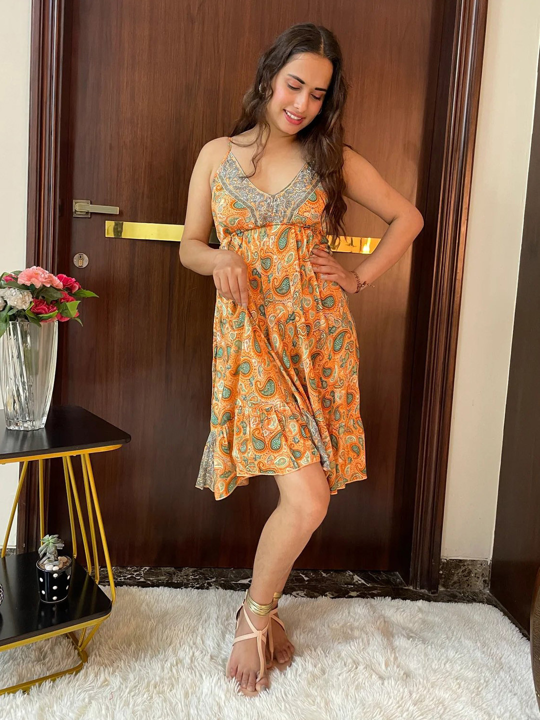 smisingbee Floral Print Ruffled A-Line Dress