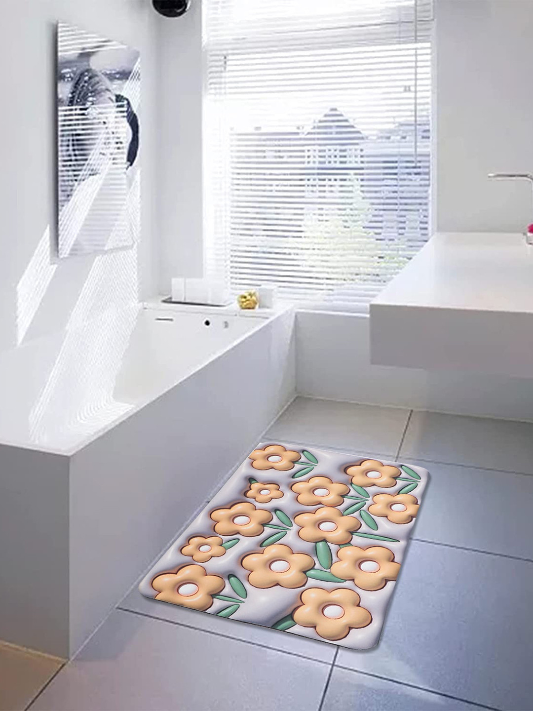 Dakshya Industries Yellow  & Lavender Printed Quick-Dying Doormat