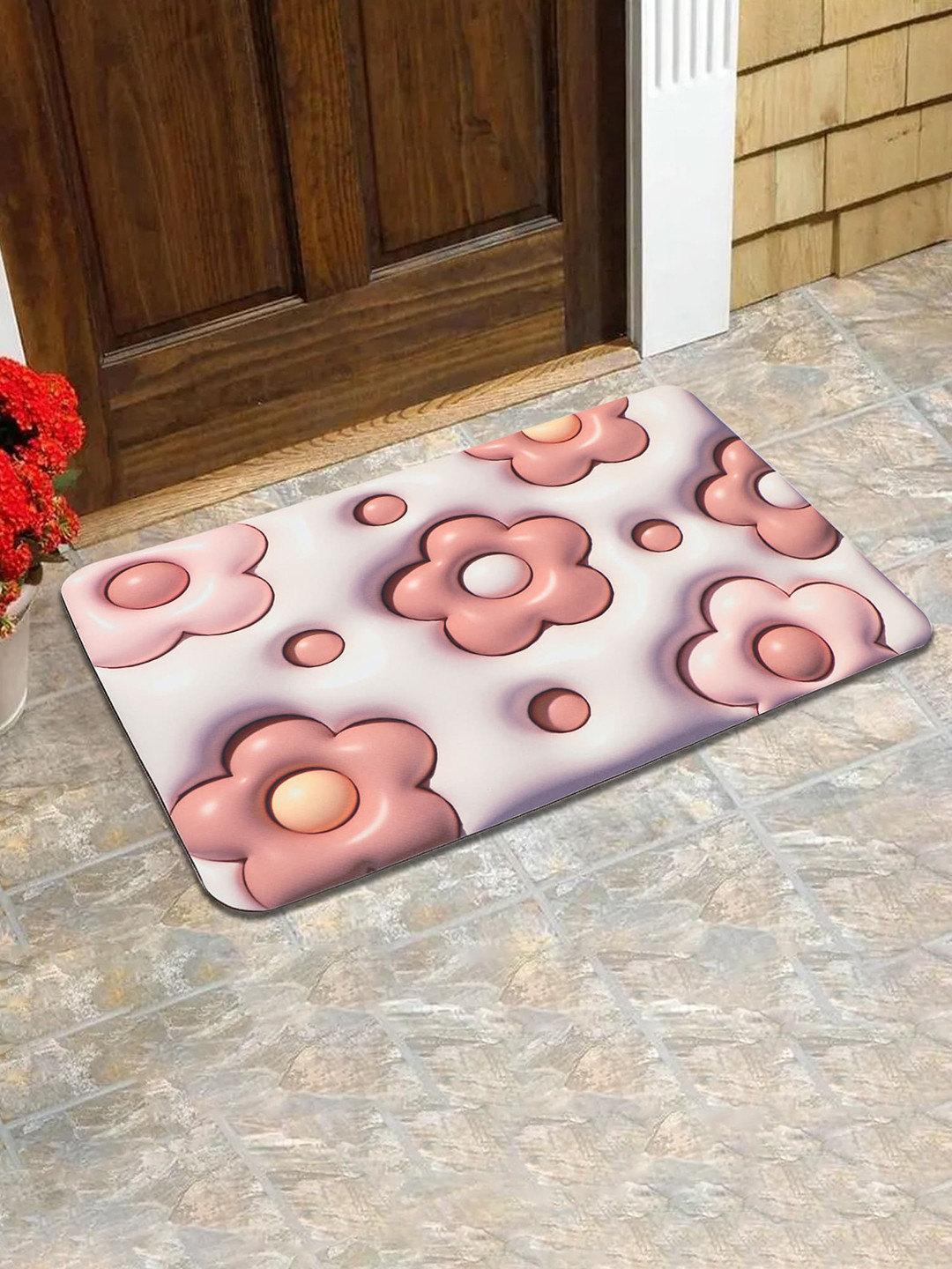 Dakshya Industries Pink & Lavender 3D Printed Anti-Slip Doormat