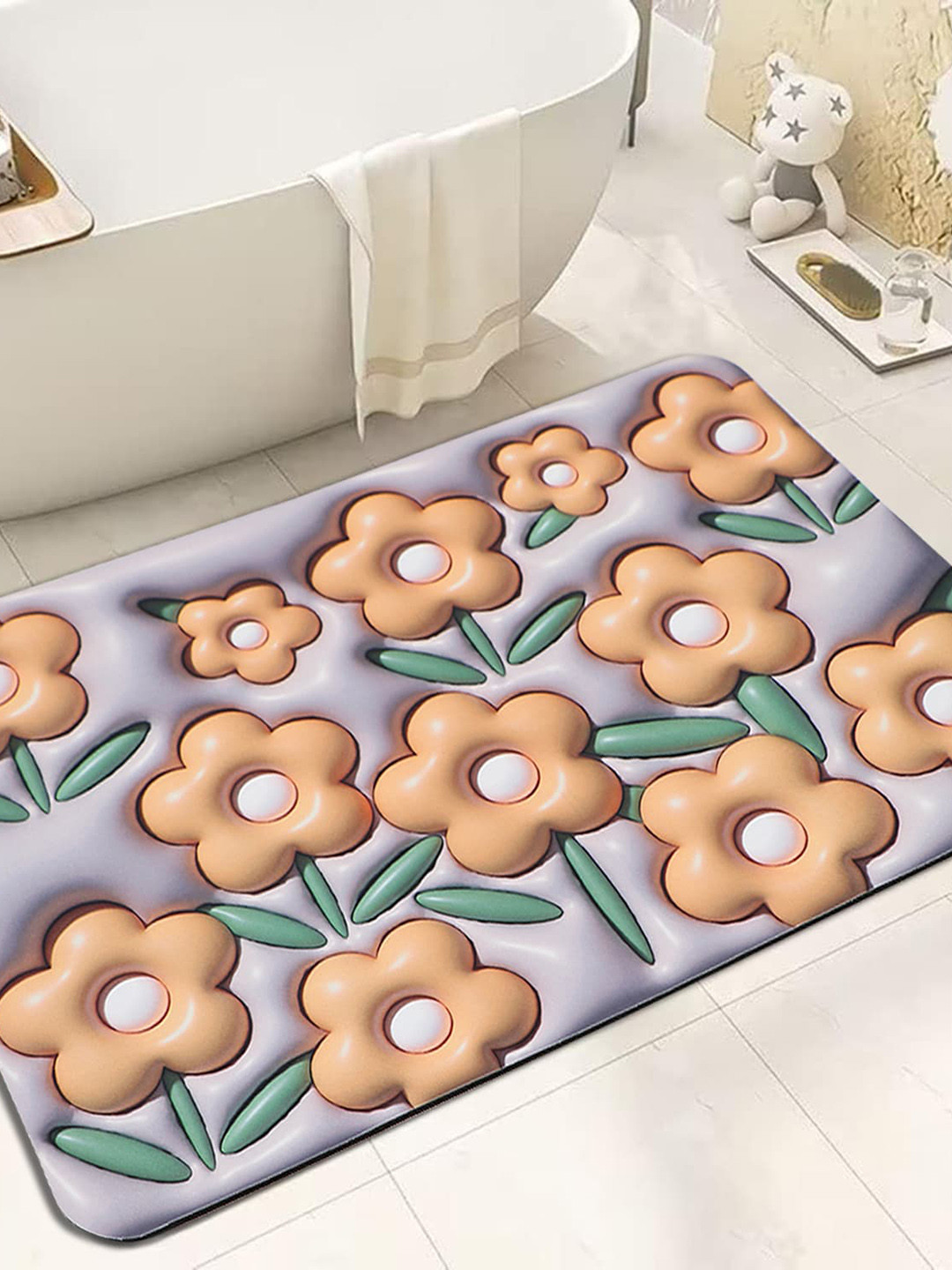 Dakshya Industries Lavender & Yellow 3D Printed Anti-Slip Doormat