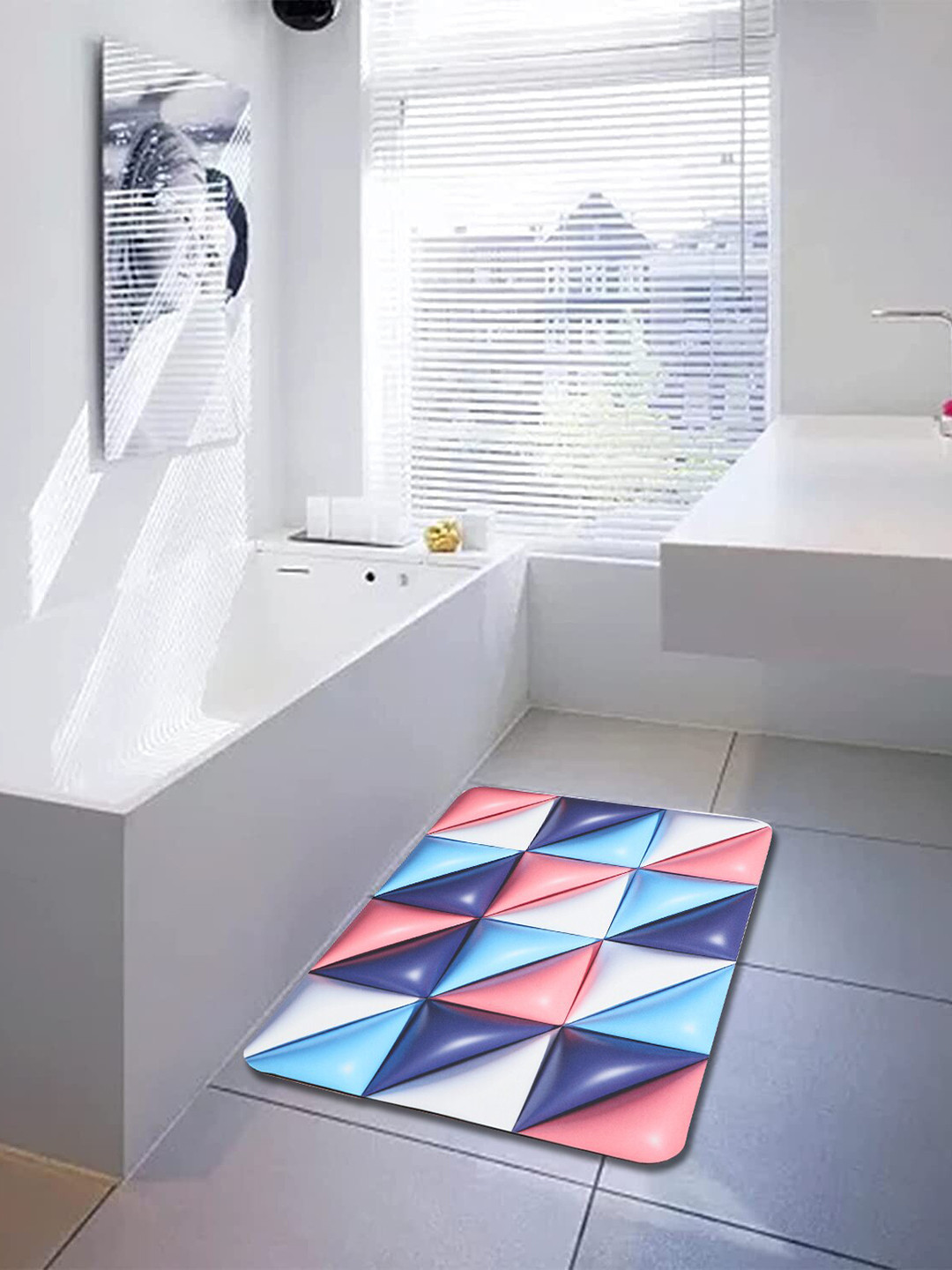 Dakshya Industries Blue 3D Printed Lappa Leather Anti Skid Doormat