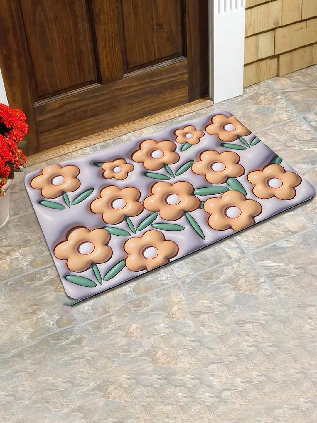 Dakshya Industries Yellow 3D print Anti Skid Doormat