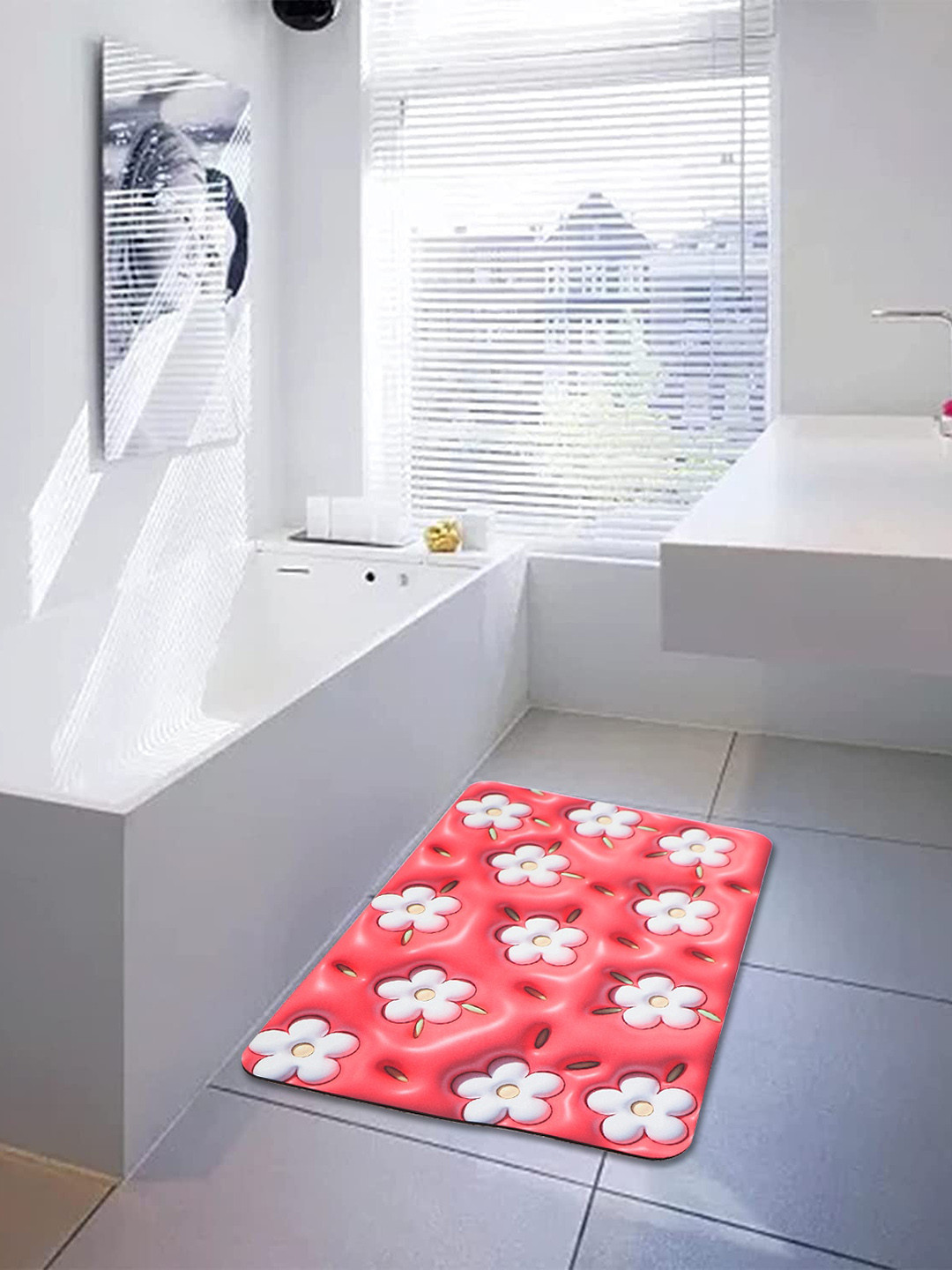 Dakshya Industries Red & White 3D Printed Anti-Slip Doormat