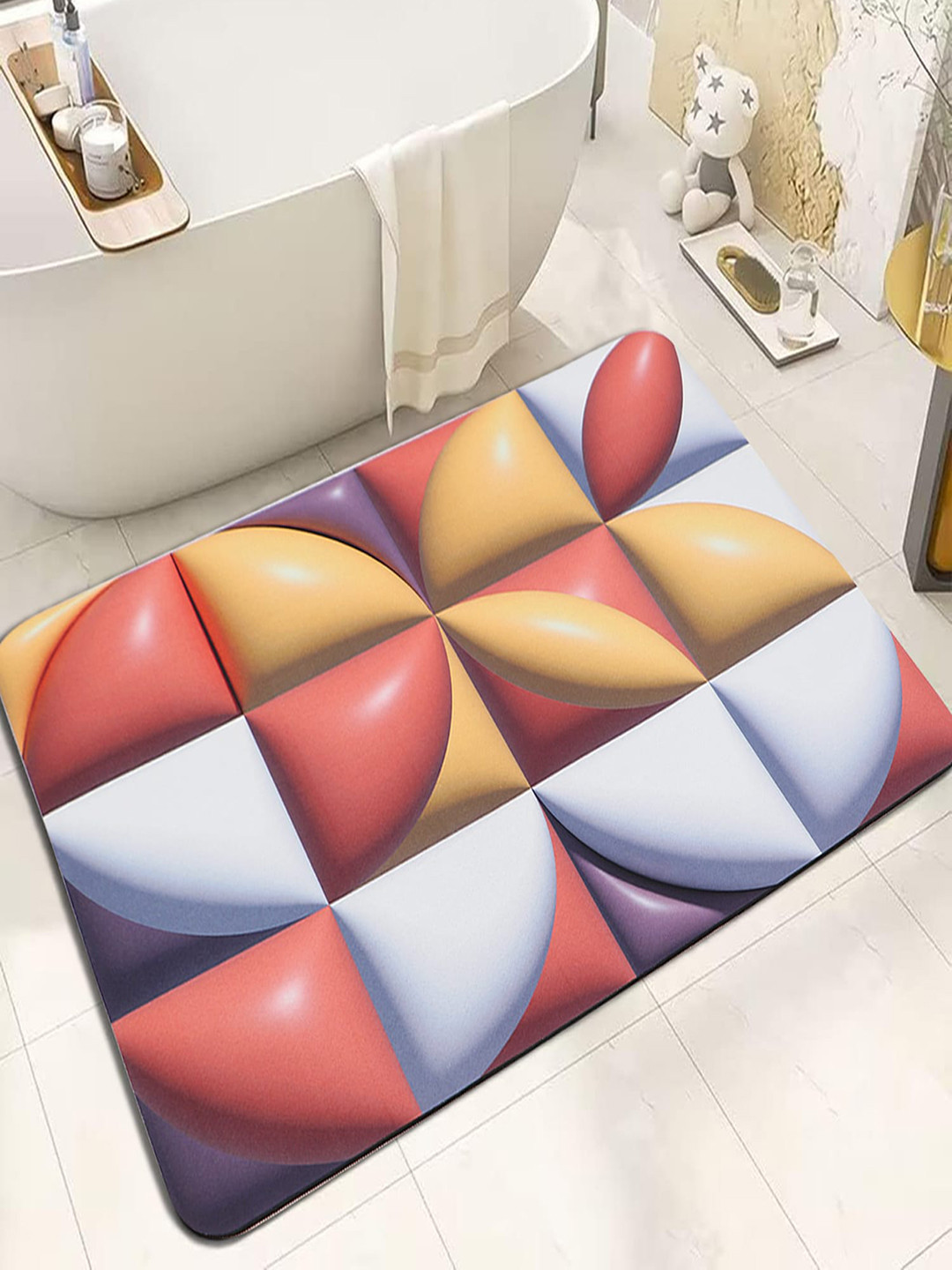 Dakshya Industries Red & Yellow 3D Printed Anti-Slip Doormat