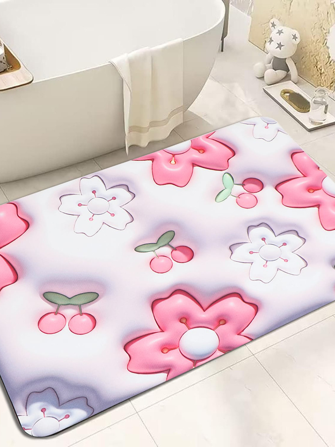 Dakshya Industries Pink 3D Printed Anti-Slip Doormat