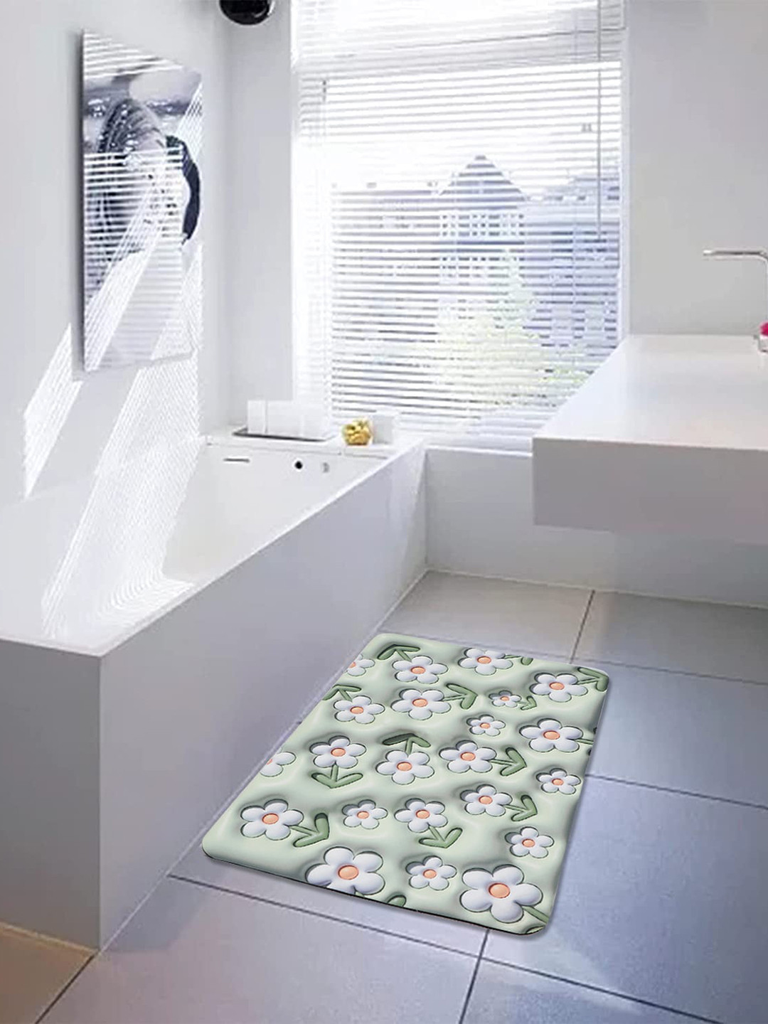 Dakshya Industries Grey & Green 3D Printed Anti-Slip Doormat