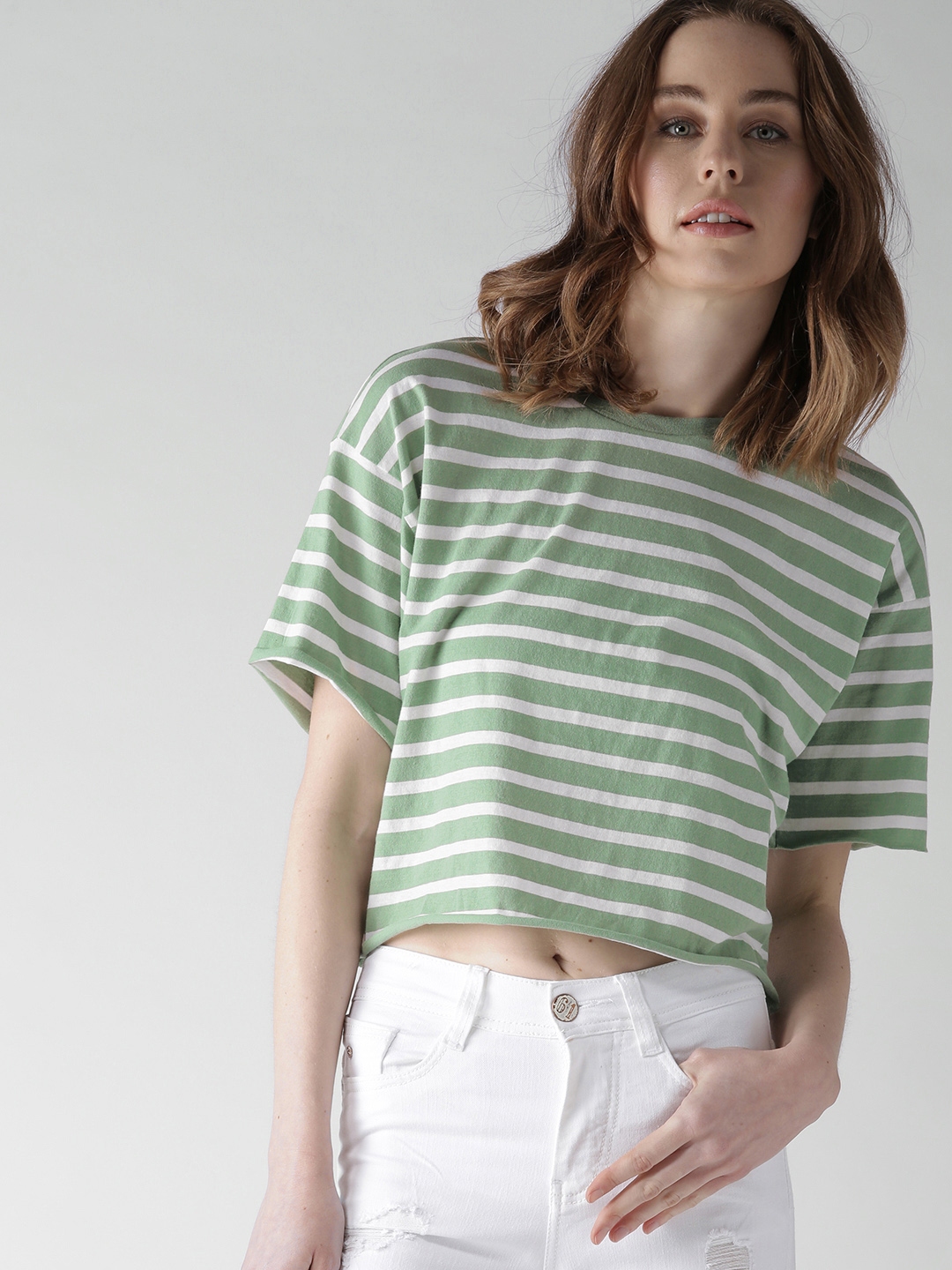 forever 21 green striped shirt