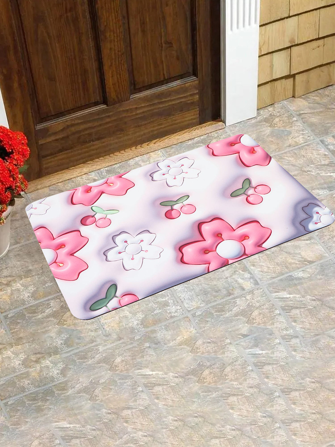 Dakshya Industries Pink 3D Printed Anti-Slip Doormat