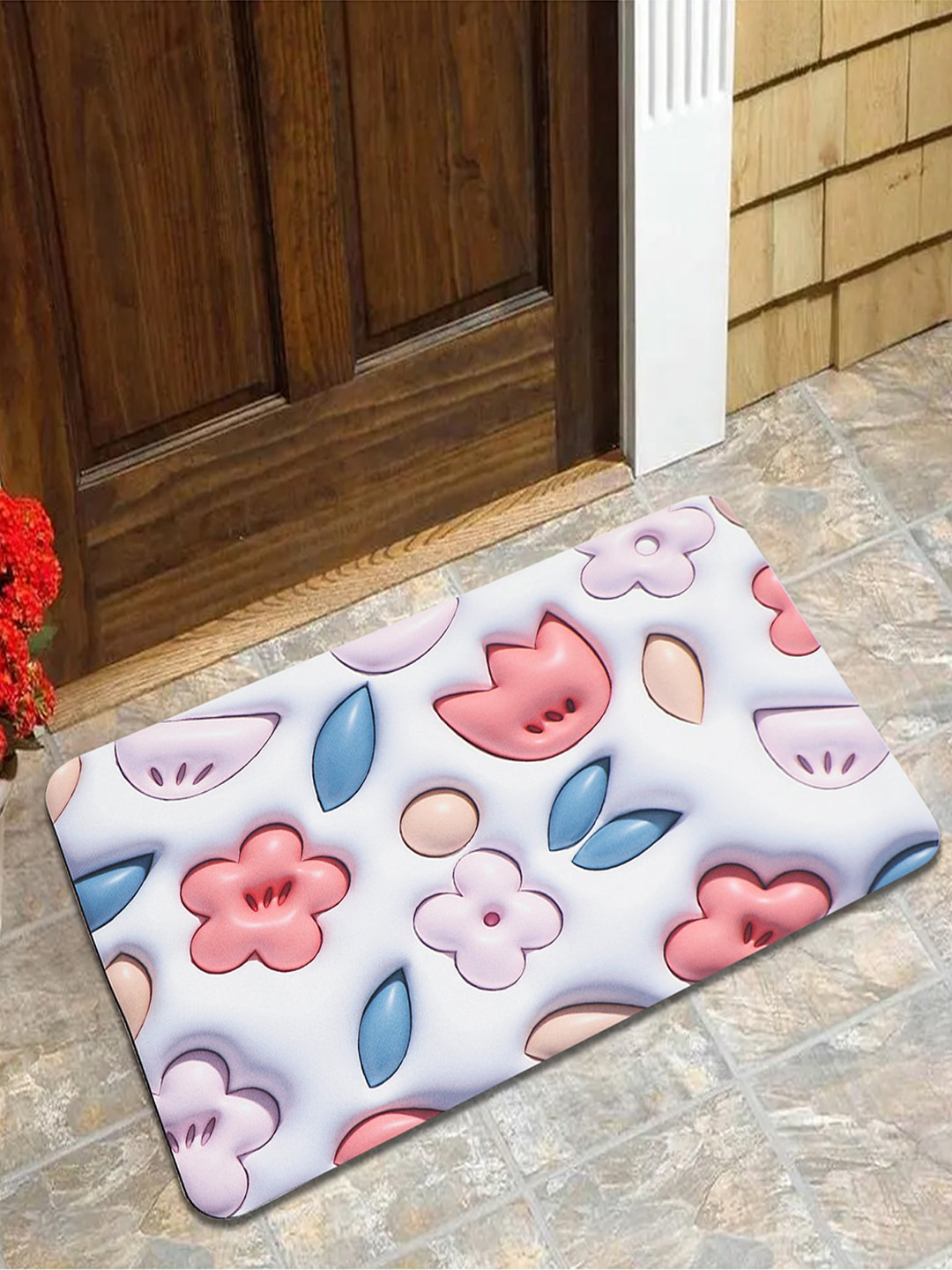 Dakshya Industries Purple & Peach Coloured 3D Printed Anti-Slip Doormat