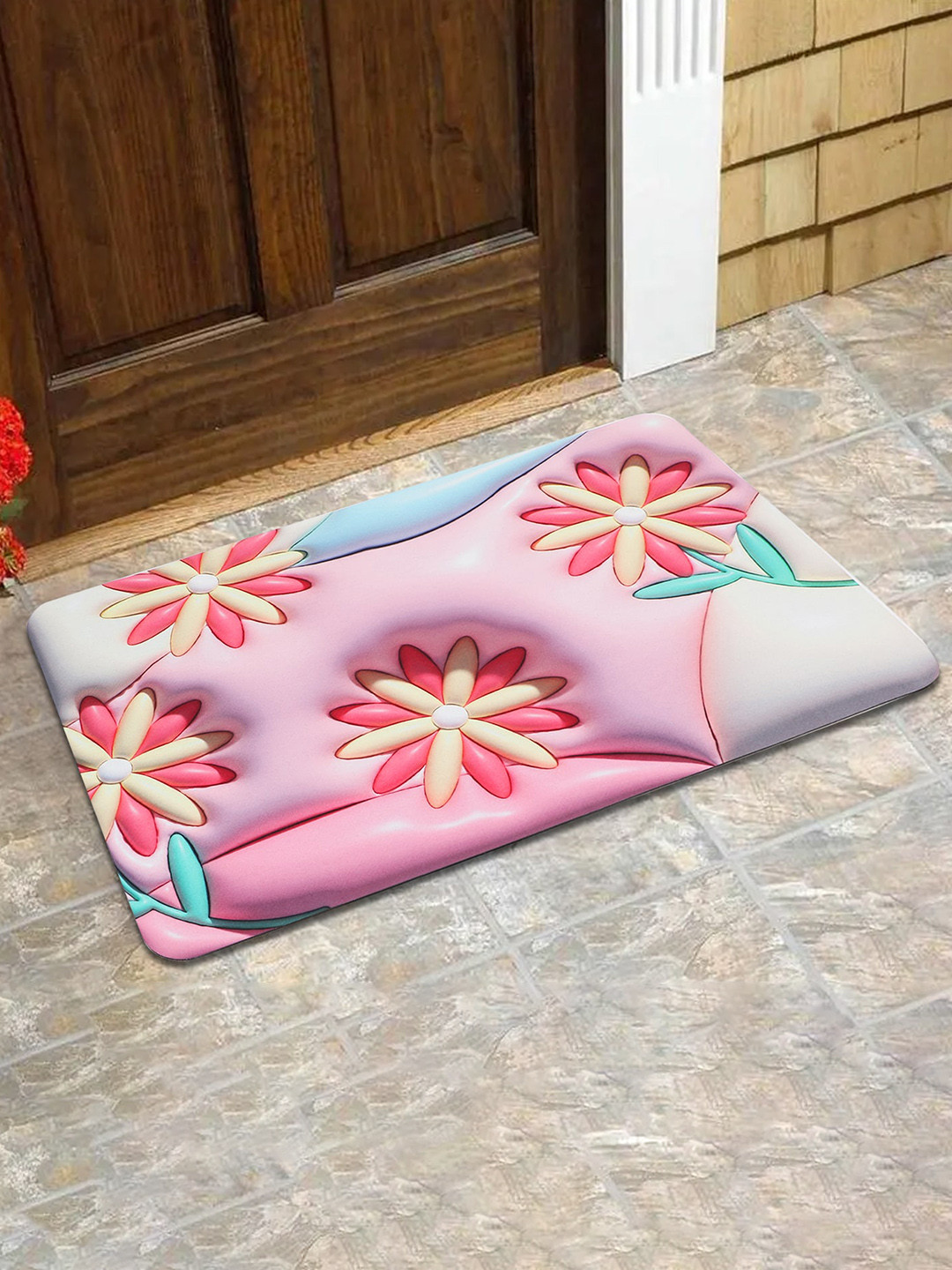 Dakshya Industries  Pink 3D Print Anti Skid Doormats