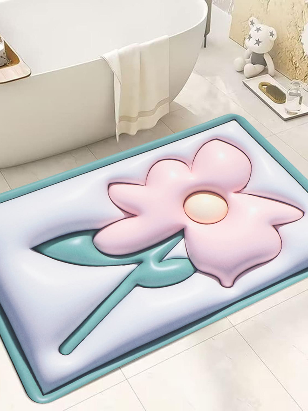 Dakshya Industries Grey & Pink 3D Printed Anti-Slip Doormat