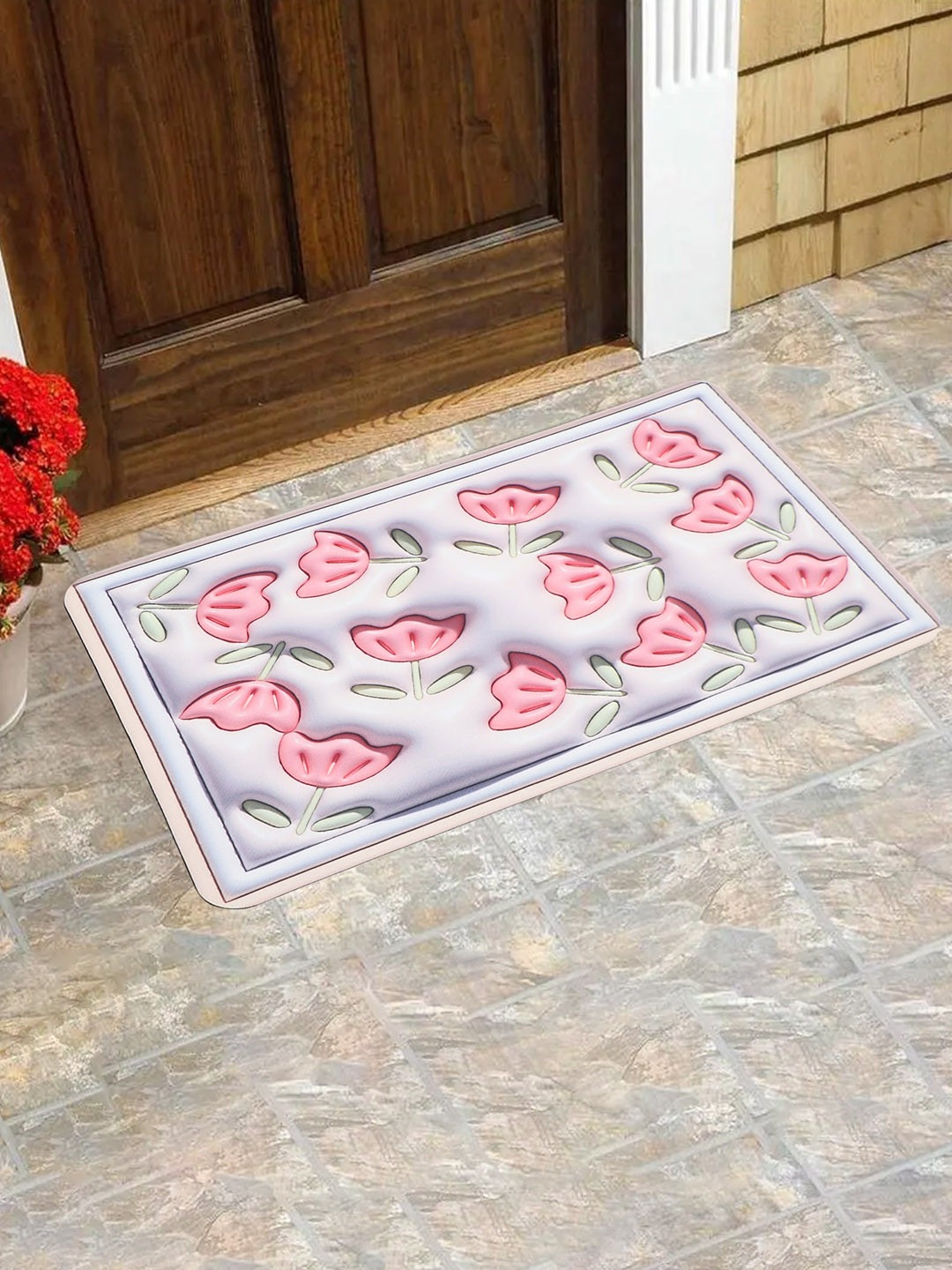 Dakshya Industries Grey 3D Print Anti Skid Doormats