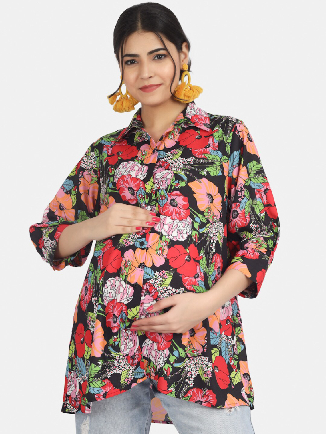 angloindu Floral Print Maternity Shirt Style Top