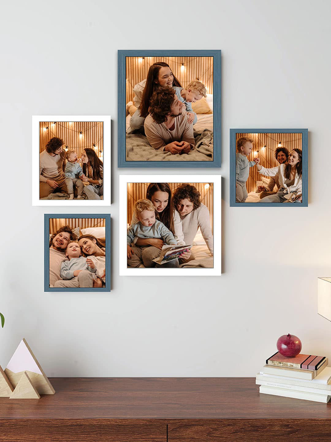 Art Street White & Teal Blue 5-Pieces Wall Photo Frames