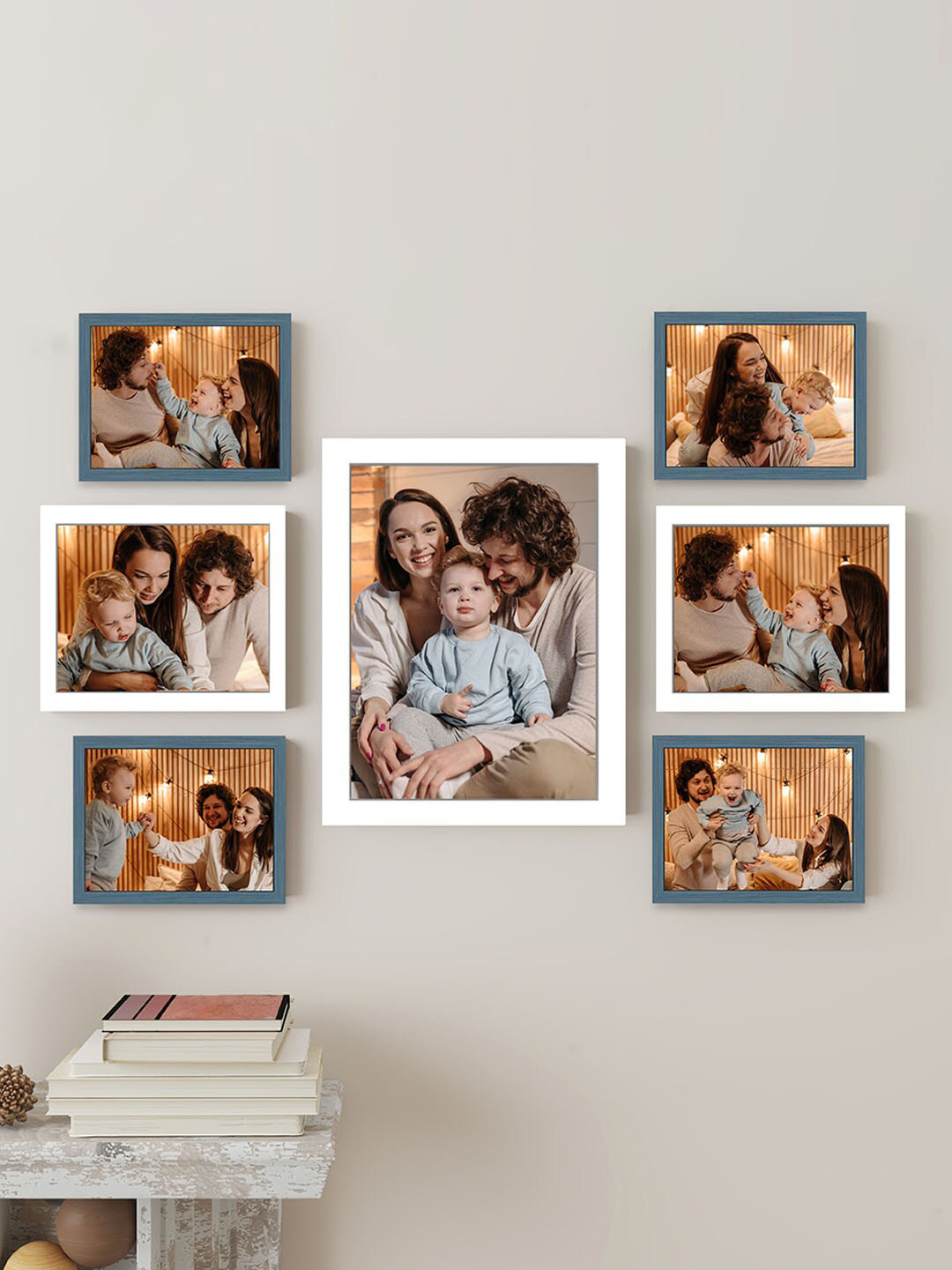 Art Street 7-Pcs White & Teal Blue Wall Photo Frames