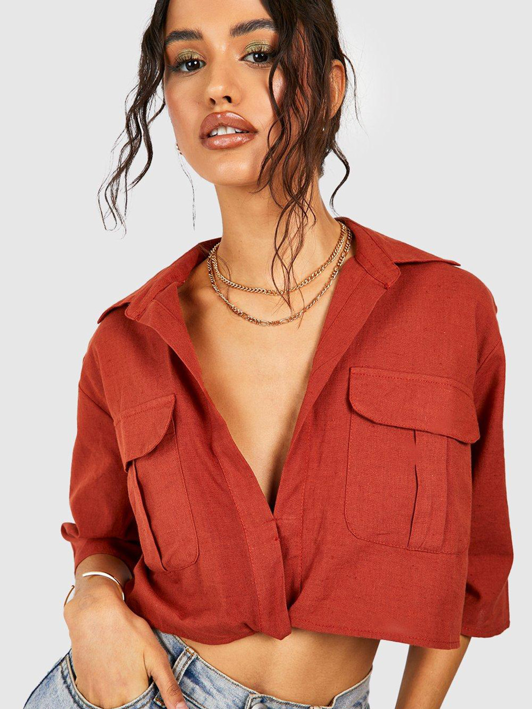 Boohoo Pure Cotton Twisted Cropped Boxy Shirt