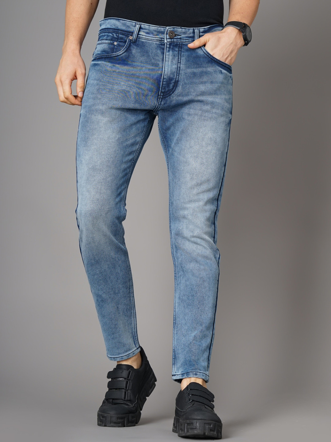 PAUL STREET Men Tapered Fit Heavy Fade Clean Look Stretchable Jeans