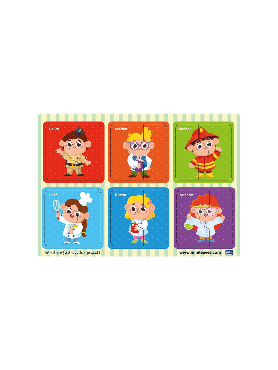 Mini Leaves Kids Set Of 6 2 Pieces Professions Wooden Puzzles