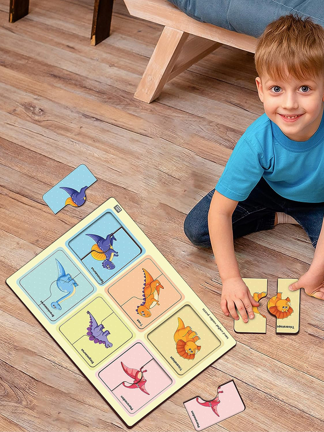 Mini Leaves Kids Set Of 6 2 Pieces Dinosaurs Wooden Puzzles