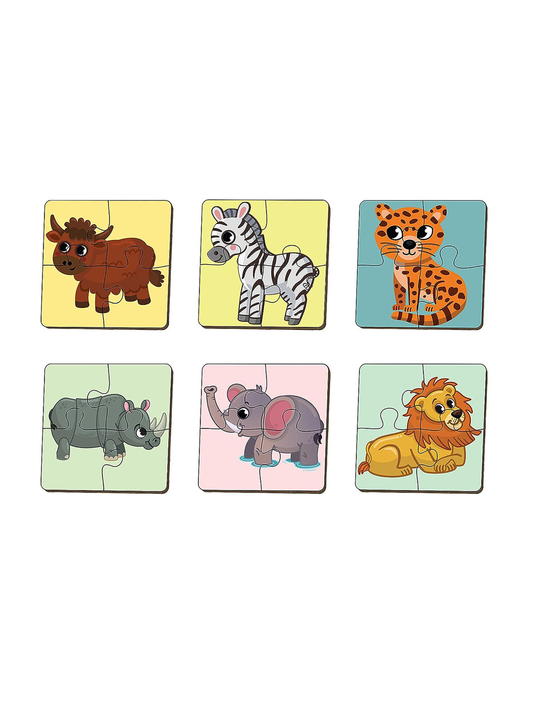 Mini Leaves Kids Set Of 6 4 Pieces Wild Animals Wooden Puzzles