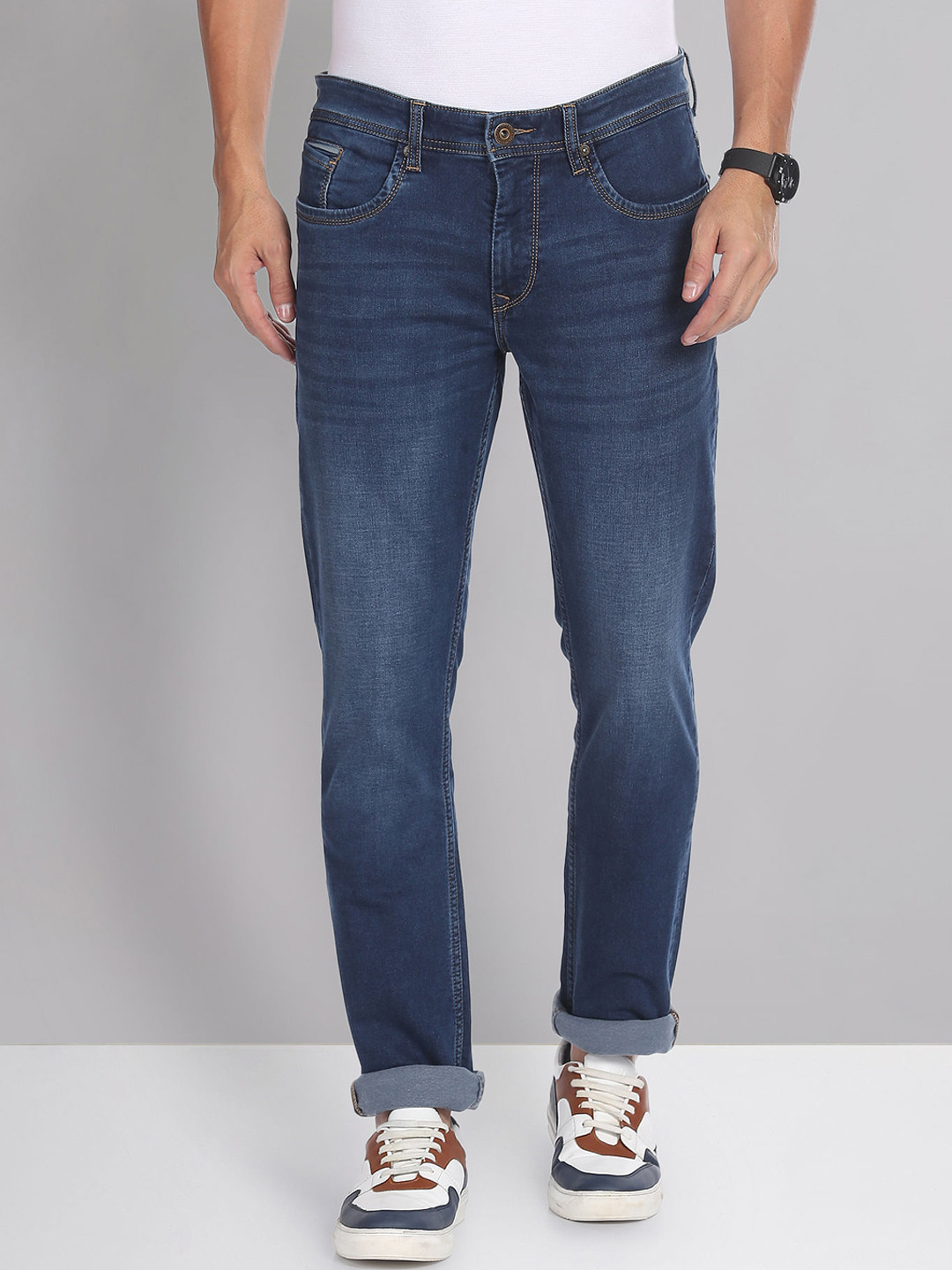 AD By Arvind Men Slim Fit Clean Look Light Fade Stretchable Jeans