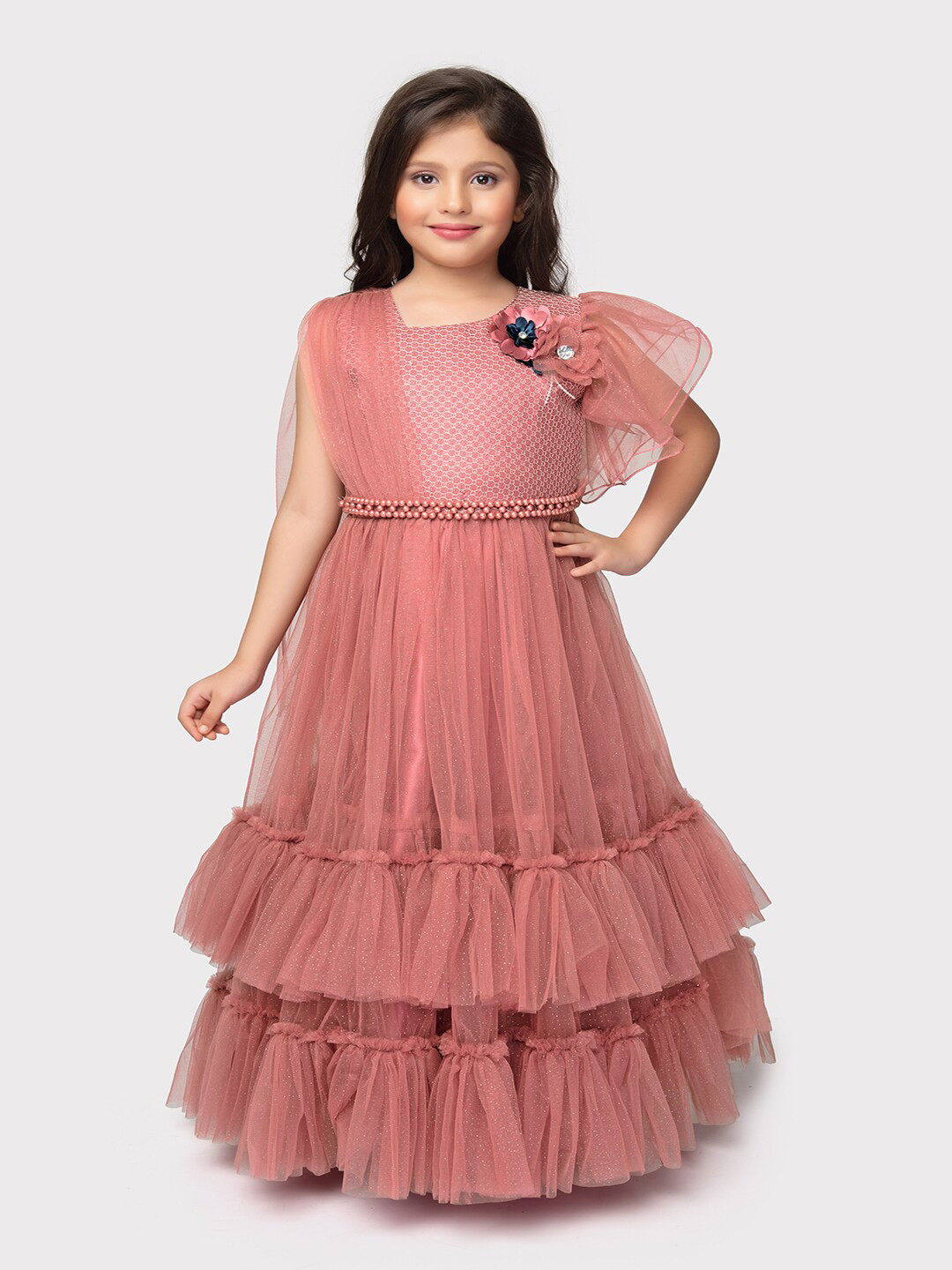 BETTY Girls Ruffles Net Maxi Dress