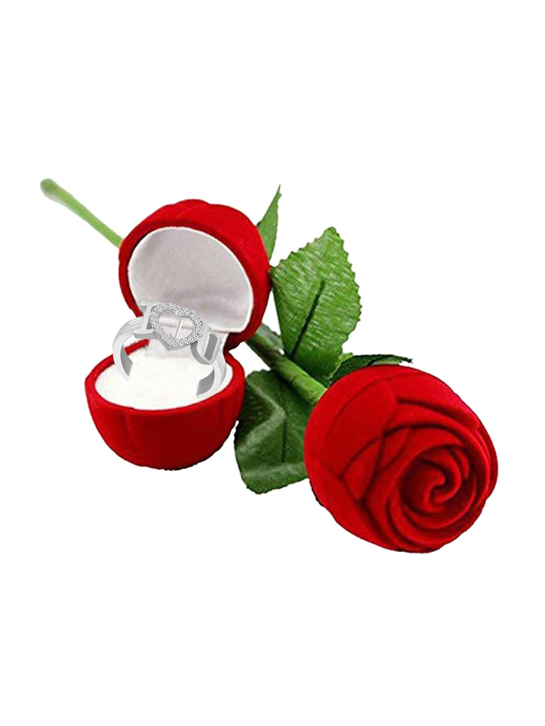 MEENAZ Stainless Steel Silver-Plated J-Alphabet Finger Ring With Rose Box