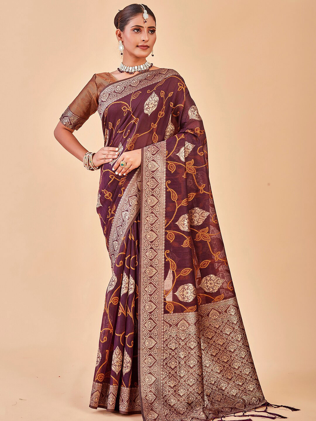 Anouk Rustic  Ethnic Motifs Woven Design Zari Upada Banarasi Saree