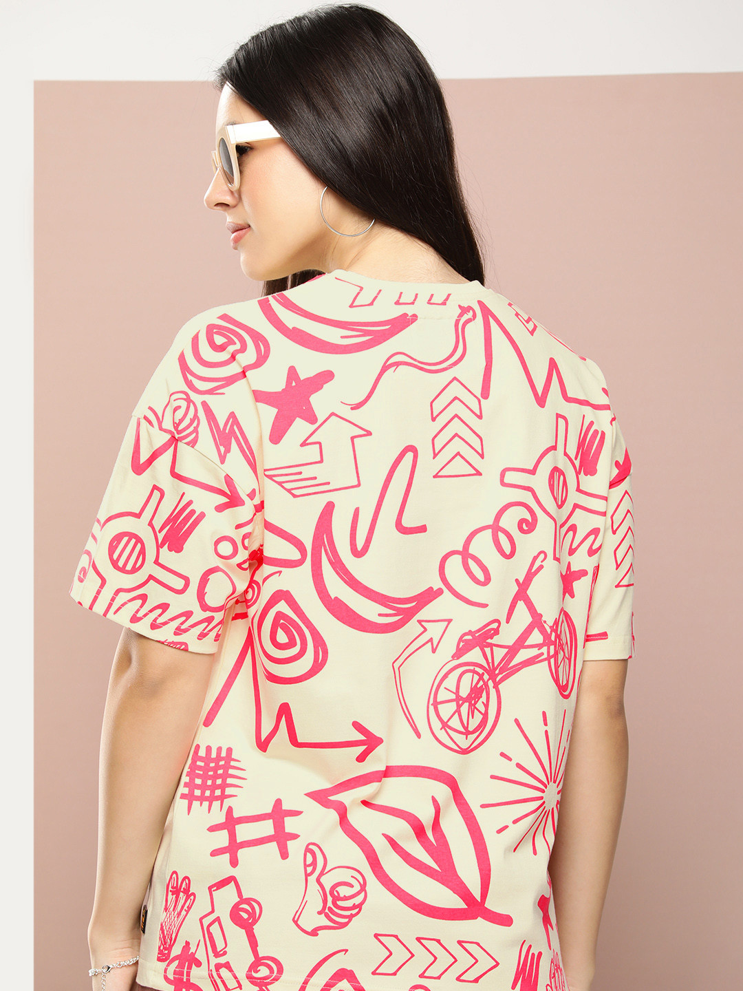 Stormborn Women Abstract Printed Oversized Drop-Shoulder Pure Cotton T-shirt