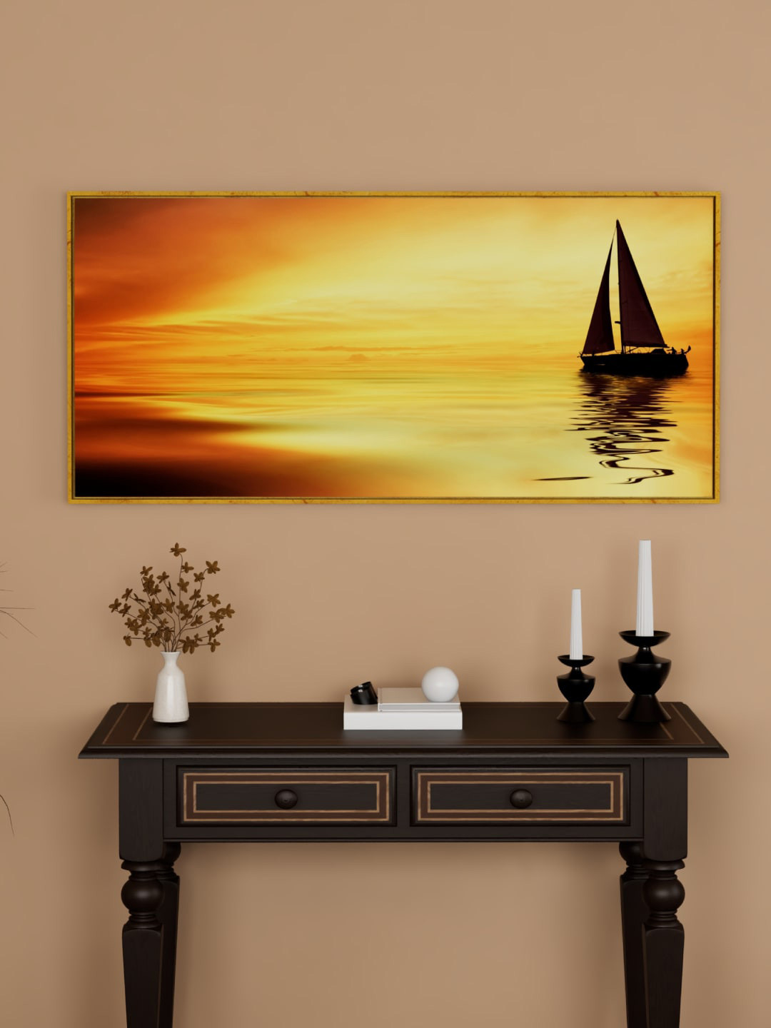 Art Street Black & Orange Abstract Boat Printed Wall Art