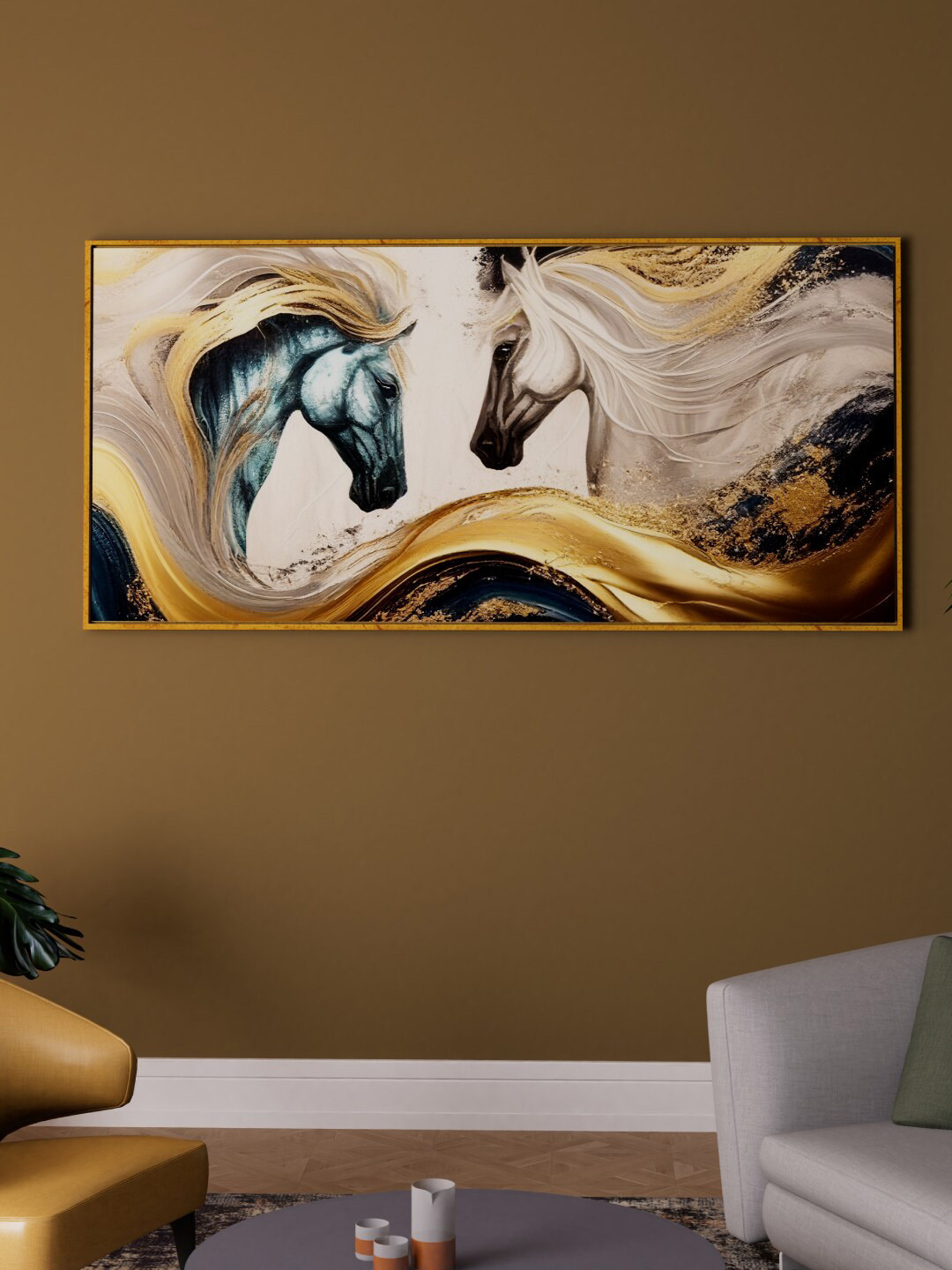 Art Street White Abstract Two Horse Printed Wall Art