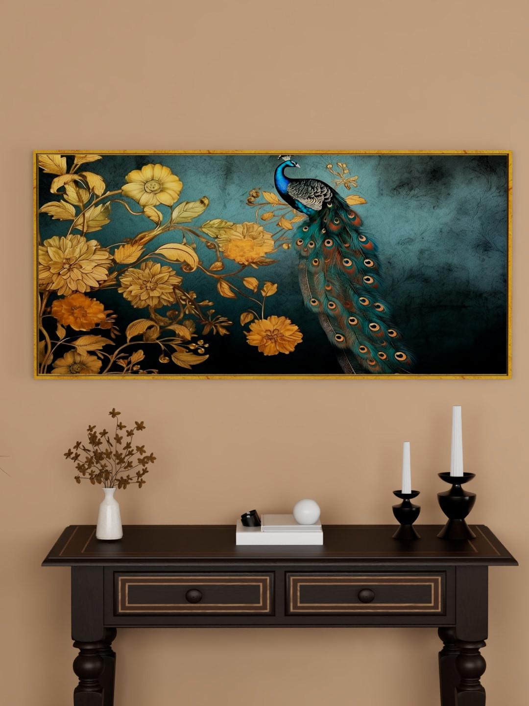 Art Street Blue & Orange Abstract Peacock Painting Wall Art