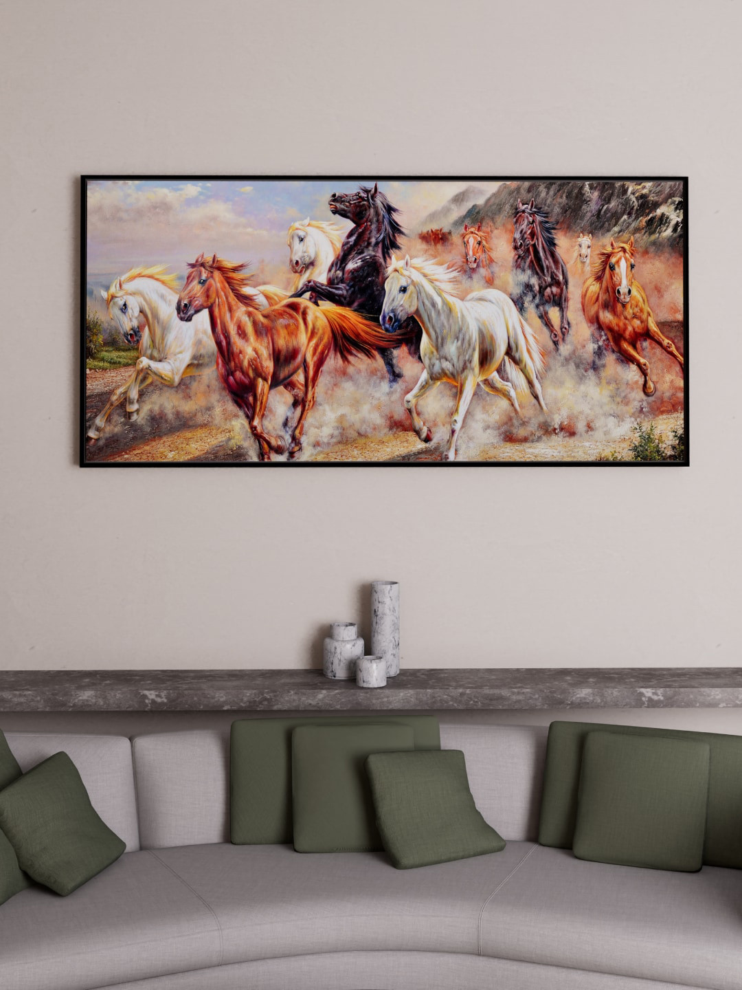 Art Street Black & Brown Abstract Running Horse Painting Wall Art