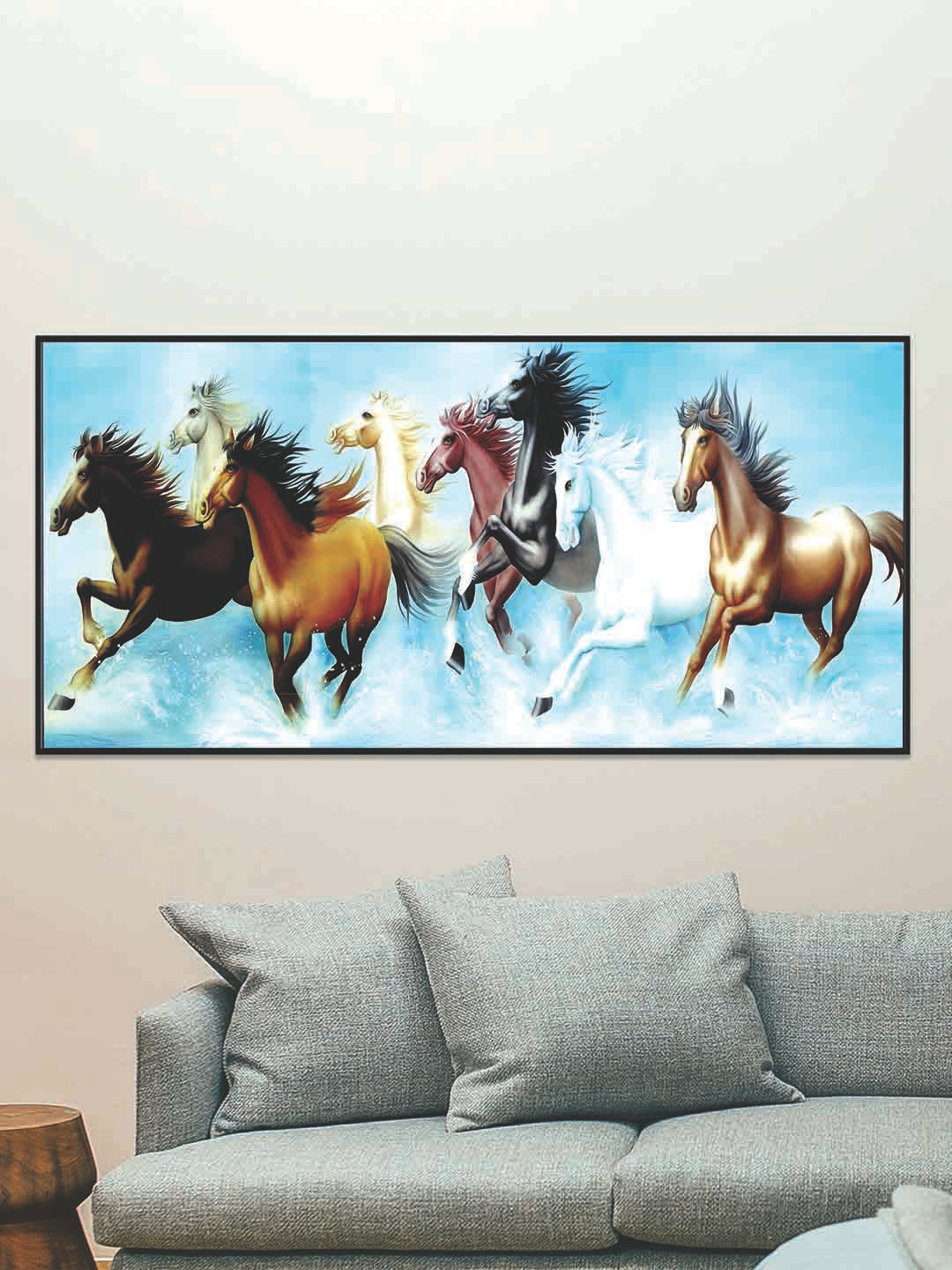 Art Street Abstract 8 Running Horse Vastu Canvas Wall Art Painting 23x47 In