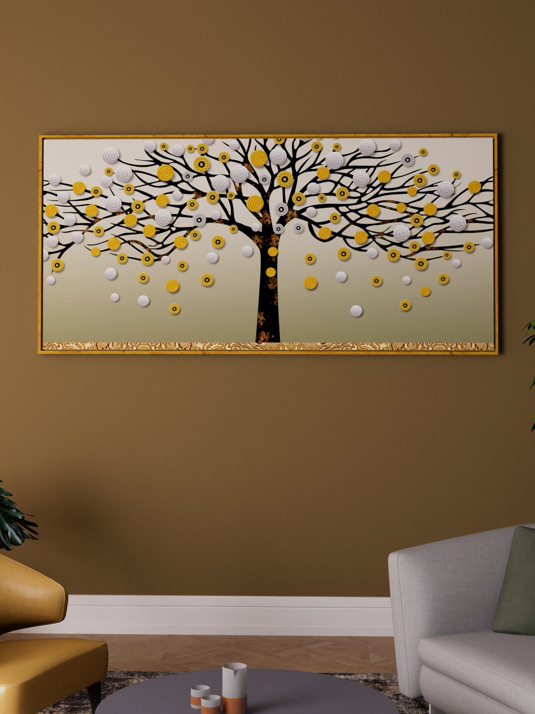 Art Street Golden & Brown Abstract Polka Tree Painting Wall Art