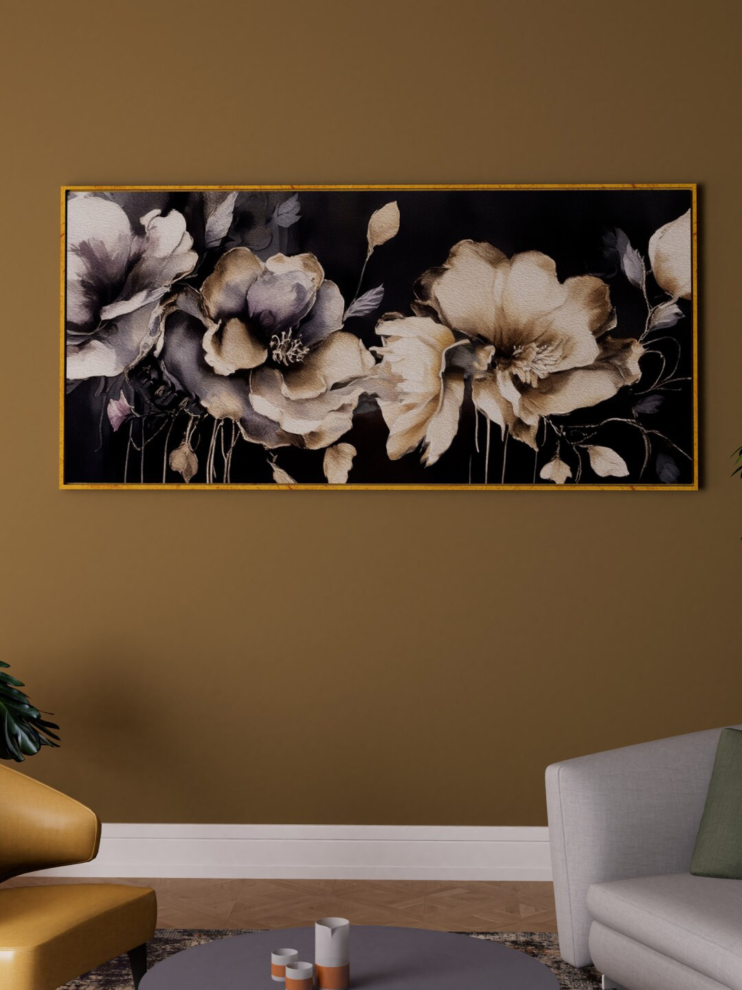 Art Street Black & Pink Abstract Magnolia Flower Printed Wall Art