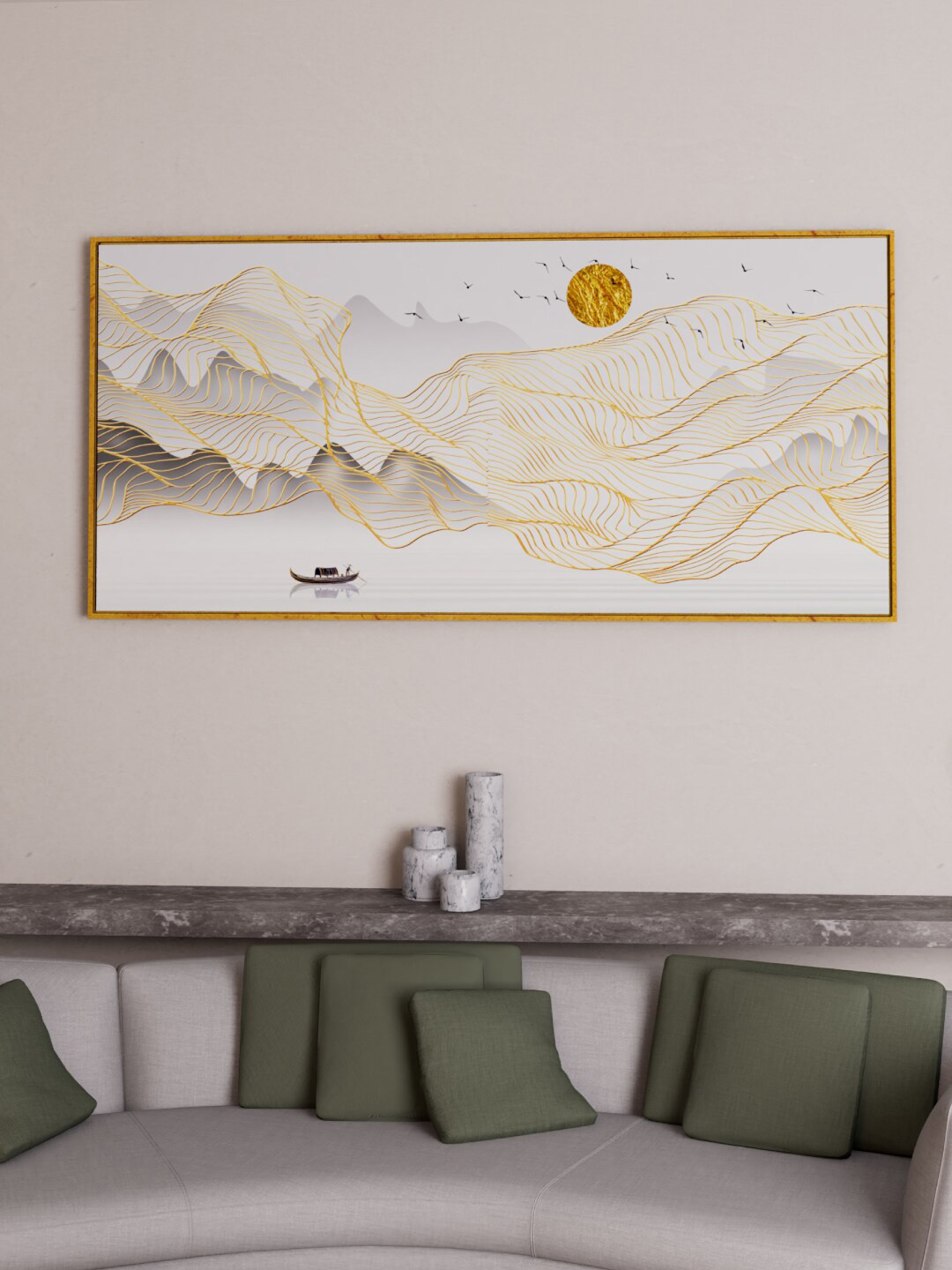 Art Street White & Golden Abstract Sun Painting Wall Art