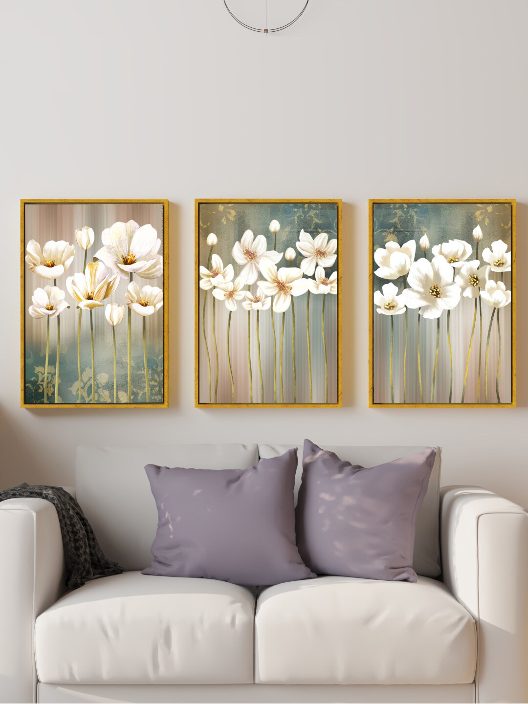 Art Street White 3 Pieces Abstract Magnolia Flower Printed Wall Arts