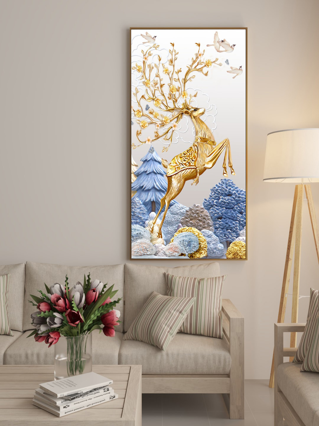 Art Street Blue Abstract Dear Printed Wall Art